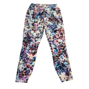 RBX Mosaic Watercolor White Pink Purple Athletic Running Legging Size Large